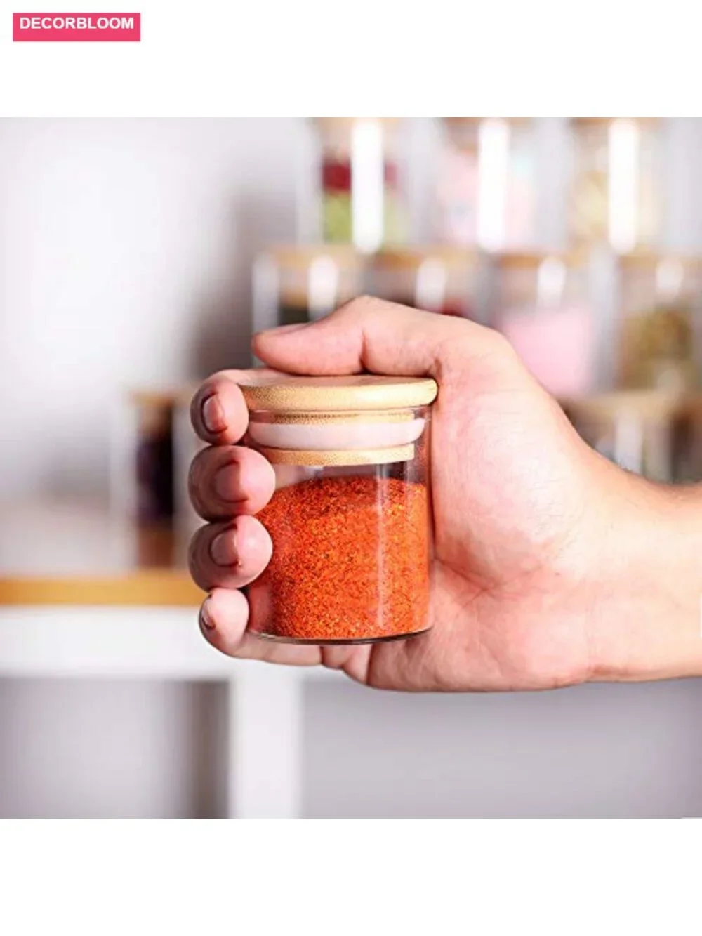 20-Piece Glass Spice Jar Set with Bamboo Airtight Lids & Labels, Food Storage
